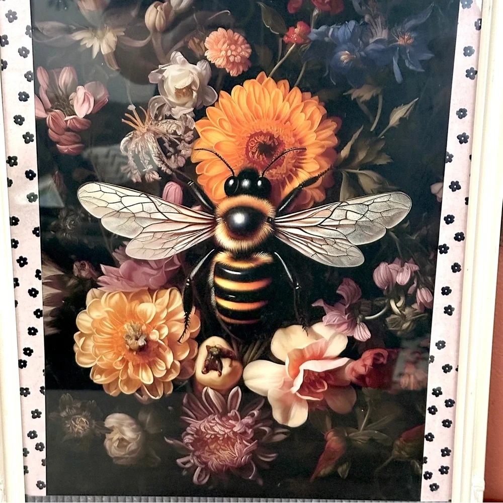 Bumblebee Moody Floral Dark Bee Canvas Print Ornate White Frame Dark Art Boho
